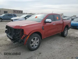 2024 Ford Ranger LARIAT with VIN 1FTER4KH2RLE38343, listed as a Copart auction lot 77941904 with 0 mi miles and Salvage Title. Bid and sale history available at carsss.com. Image 1.