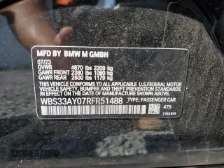 2024 BMW M3 Competition with VIN WBS33AY07RFR51488, listed as a Copart auction lot 61387385 with Not provided miles and Salvage title. Bid and sale history available at DreamBid. Image 13.