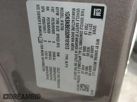 2013 Chevrolet Tahoe LT z VIN 1GNSKBE03DR181613, wystawiony jako Copart lot #49804675 z przebiegiem 227 939 mil mil oraz Szkoda całkowita • Salvage title. Historia ofert i sprzedaży dostępna na DreamBid. Obrazek 16.