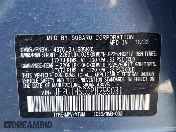2023 Subaru Crosstrek Special Sports z VIN JF2GTHSC0PH299031, wystawiony jako Copart lot #56156175 z przebiegiem 47 903 mil mil oraz Szkoda całkowita • Salvage title. Historia ofert i sprzedaży dostępna na DreamBid. Obrazek 13.