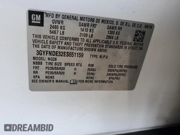 2014 Cadillac SRX Premium Collection with VIN 3GYFNDE32ES651159, listed as a Copart auction lot 61543815 with 177,289 mi miles and Salvage title. Bid and sale history available at DreamBid. Image 12.