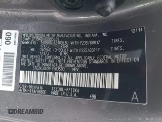 2015 Toyota Sienna L with VIN 5TDZK3DC9FS563593, listed as a IAAI auction lot 41466419 with 136,394 mi miles and . Bid and sale history available at DreamBid. Image 9.