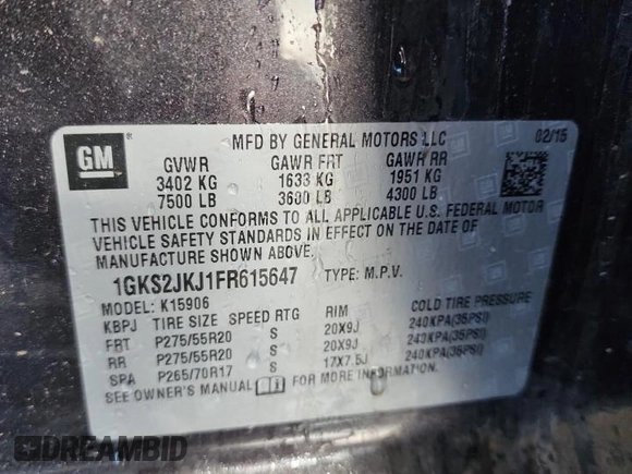 2015 GMC Yukon XL Denali with VIN 1GKS2JKJ1FR615647, listed as a Copart auction lot 80284364 with 183,728 mi miles and Salvage Title. Bid and sale history available at carsss.com. Image 13.