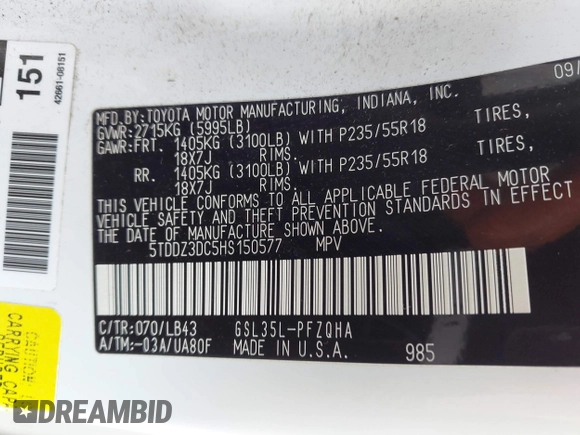 2017 Toyota Sienna XLE z VIN 5TDDZ3DC5HS150577, wystawiony jako IAAI lot #42431875 z przebiegiem 108 275 mil mil oraz . Historia ofert i sprzedaży dostępna na DreamBid. Obrazek 9.