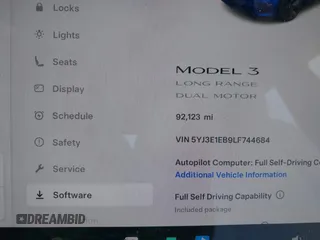 2020 Tesla Model 3 Long Range with VIN 5YJ3E1EB9LF744684, listed as a IAAI auction lot 41805065 with 92,123 mi miles. Bid and sale history available at carsss.com. Image 7.