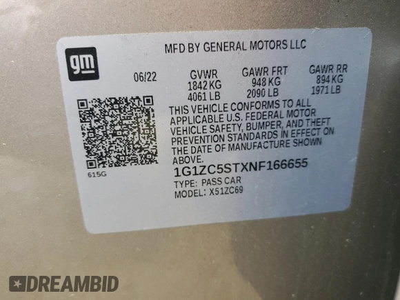 2022 Chevrolet Malibu LS with VIN 1G1ZC5STXNF166655, listed as a Copart auction lot 52915545 with 63,202 mi miles and Clean Title. Bid and sale history available at DreamBid. Image 13.