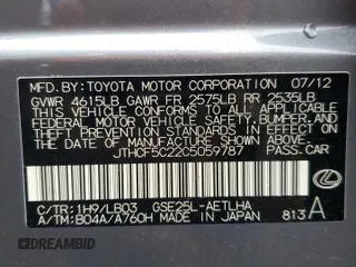 2012 Lexus IS 250 with VIN JTHCF5C22C5059787, listed as a Copart auction lot 45047255 with 190,001 mi miles and Salvage Title. Bid and sale history available at DreamBid. Image 14.
