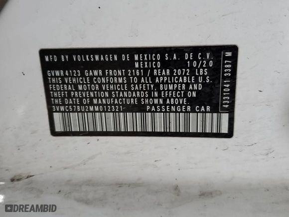 2021 Volkswagen Jetta S with VIN 3VWC57BU2MM012321, listed as a Copart auction lot 51142435 with 172,345 mi miles and Salvage Title. Bid and sale history available at carsss.com. Image 13.