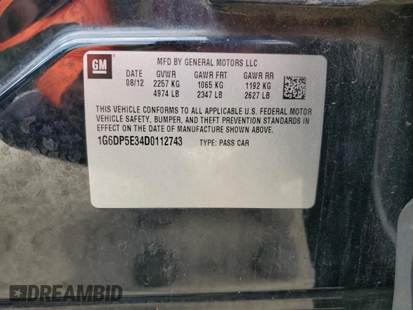 2013 Cadillac CTS Premium with VIN 1G6DP5E34D0112743, listed as a Copart auction lot 63029475 with 132,020 mi miles and Salvage title. Bid and sale history available at DreamBid. Image 13.