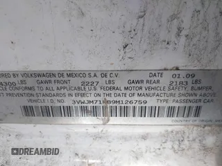 2009 Volkswagen Jetta S с VIN 3VWJM71K89M126759, выставлен на аукционе IAAI как лот 41089190 с пробегом 217 559 миль миль и . История ставок и продаж доступна на DreamBid. Изображение 9.