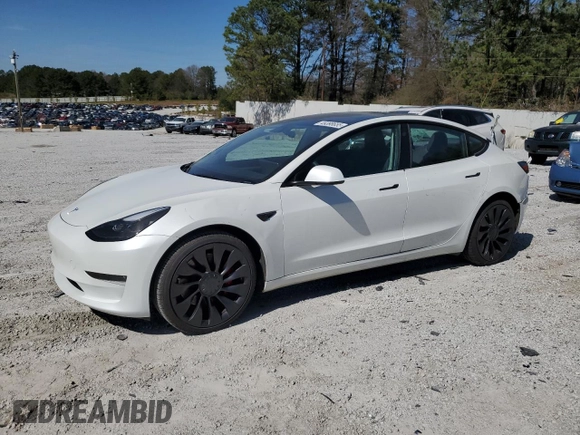 2023 Tesla Model 3 Performance with VIN 5YJ3E1ECXPF551216, listed as a Copart auction lot 49398655 with 34,903 mi miles and Salvage Title. Bid and sale history available at carsss.com. Image 1.