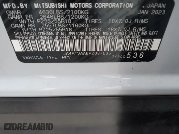 2023 Mitsubishi Eclipse Cross LE with VIN JA4ATVAA6PZ037635, listed as a Copart auction lot 49982605 with 68,093 mi miles and Salvage title. Bid and sale history available at DreamBid. Image 15.