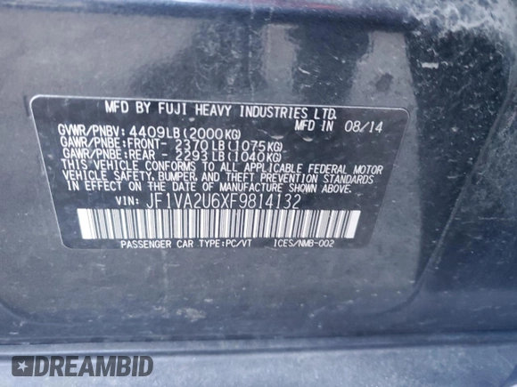 2015 Subaru WRX STI Limited с VIN JF1VA2U6XF9814132, выставлен на аукционе Copart как лот 42514975 с пробегом Не указан миль и Чистый • Clean title. История ставок и продаж доступна на DreamBid. Изображение 12.