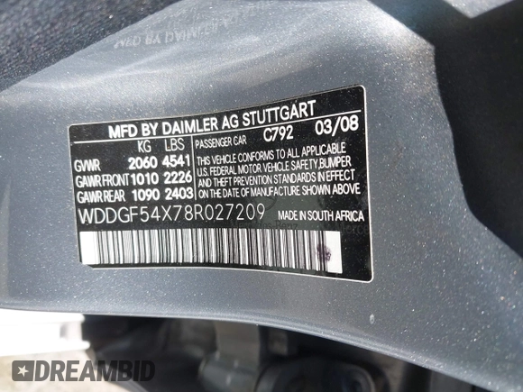 2008 Mercedes-Benz C 300 Sport z VIN WDDGF54X78R027209, wystawiony jako IAAI lot #42586909 z przebiegiem 146 867 mil mil oraz . Historia ofert i sprzedaży dostępna na DreamBid. Obrazek 9.