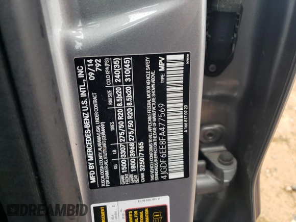 2015 Mercedes-Benz GL-Class GL 450 with VIN 4JGDF6EE8FA477569, listed as a Copart auction lot 44479244 with 105,047 mi miles. Bid and sale history available at carsss.com. Image 13.