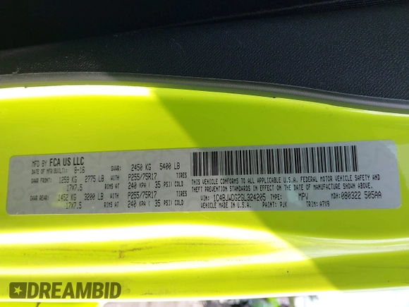 2016 Jeep Wrangler Unlimited Freedom с VIN 1C4BJWDG2GL324205, выставлен на аукционе IAAI как лот 42338275 с пробегом 52 095 миль миль и . История ставок и продаж доступна на DreamBid. Изображение 9.