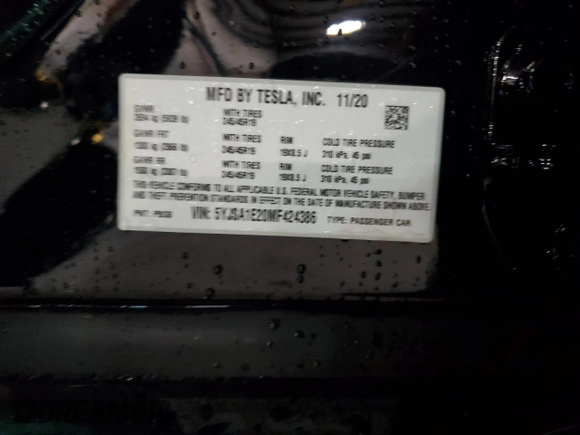 2021 Tesla Model S Long Range Plus z VIN 5YJSA1E20MF424386, wystawiony jako Copart lot #44233075 z przebiegiem 63 769 mil mil oraz Szkoda całkowita • Salvage title. Historia ofert i sprzedaży dostępna na DreamBid. Obrazek 12.