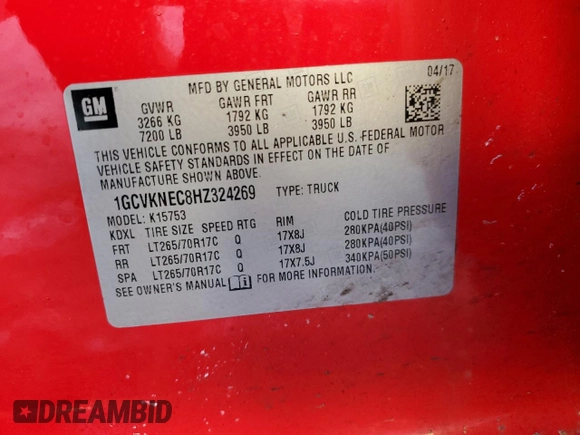 2017 Chevrolet Silverado 1500 Work Truck with VIN 1GCVKNEC8HZ324269, listed as a Copart auction lot 41924115 with 126,203 mi miles and Salvage Title. Bid and sale history available at carsss.com. Image 14.