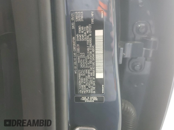 2021 Volvo XC60 Momentum с VIN YV4102RK2M1886212, выставлен на аукционе Copart как лот 55256565 с пробегом 36 096 миль миль и Списание • Salvage title. История ставок и продаж доступна на DreamBid. Изображение 13.