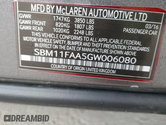 2016 McLaren 650S z VIN SBM11FAA5GW006080, wystawiony jako Copart lot #48061065 z przebiegiem 36 645 mil mil oraz Szkody całkowita. Historia ofert i sprzedaży dostępna na DreamBid. Obrazek 13.