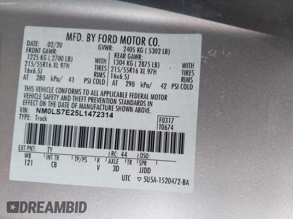 2020 Ford Transit Connect XL с VIN NM0LS7E25L1472314, выставлен на аукционе IAAI как лот 42525203 с пробегом 116 912 миль миль и . История ставок и продаж доступна на DreamBid. Изображение 9.