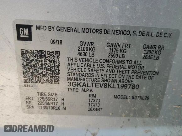 2019 GMC Terrain SLE with VIN 3GKALTEV8KL199780, listed as a Copart auction lot 48692715 with 117,365 mi miles and Salvage Title. Bid and sale history available at carsss.com. Image 15.