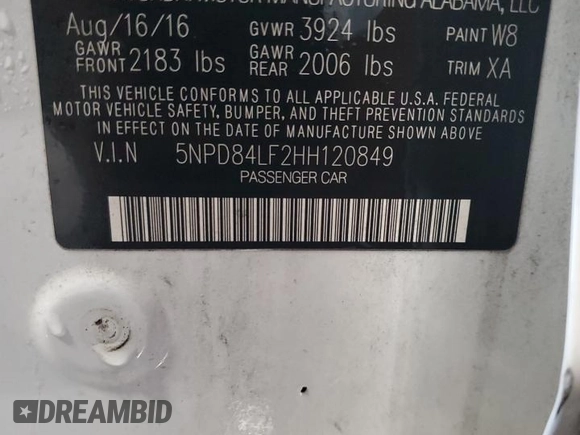 2017 Hyundai Elantra SE with VIN 5NPD84LF2HH120849, listed as a Copart auction lot 54703255 with 80,335 mi miles and Salvage Title. Bid and sale history available at DreamBid. Image 13.