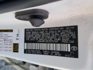 2019 Toyota Prius L Eco with VIN JTDKARFU0K3075769, listed as a Copart auction lot 88217545 with 257,689 mi miles and Salvage title. Bid and sale history available at DreamBid. Image 12.