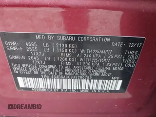 2018 Subaru Outback Premium with VIN 4S4BSACC9J3280799, listed as a IAAI auction lot 42213805 with 139,119 mi miles and . Bid and sale history available at DreamBid. Image 9.