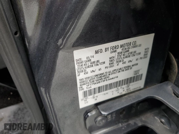 2015 Ford F-250 Lariat with VIN 1FT7W2BT5FEA44216, listed as a Copart auction lot 58973685 with 355,729 mi miles and Salvage title. Bid and sale history available at DreamBid. Image 12.