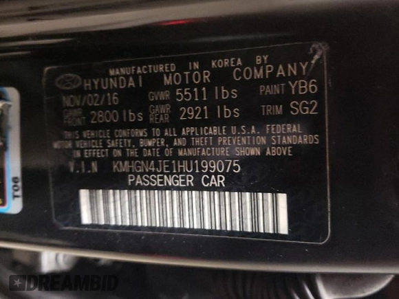 2017 Genesis G80 3.8L with VIN KMHGN4JE1HU199075, listed as a Copart auction lot 72238284 with 41,891 mi miles and Salvage Title. Bid and sale history available at carsss.com. Image 13.