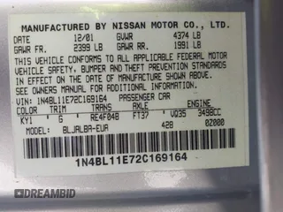 2002 Nissan Altima SE with VIN 1N4BL11E72C169164, listed as a IAAI auction lot 41992002 with 100,211 mi miles. Bid and sale history available at carsss.com. Image 9.
