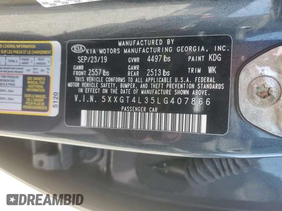 2020 Kia Optima SE z VIN 5XXGT4L35LG407866, wystawiony jako Copart lot #57312695 z przebiegiem 79 256 mil mil oraz Szkoda całkowita • Salvage title. Historia ofert i sprzedaży dostępna na DreamBid. Obrazek 12.
