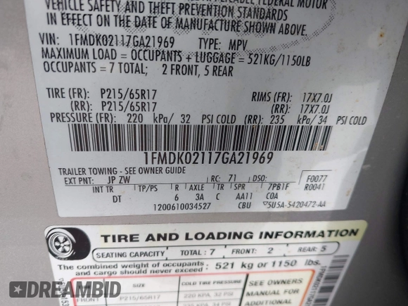 2007 Ford Freestyle SEL с VIN 1FMDK02117GA21969, выставлен на аукционе IAAI как лот 42350061 с пробегом 218 408 миль миль и . История ставок и продаж доступна на DreamBid. Изображение 9.