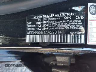 2010 Mercedes-Benz E 350 Luxury with VIN WDDHF5GB1AA223140, listed as a IAAI auction lot 42073965 with 81,656 mi miles and . Bid and sale history available at carsss.com. Image 9.