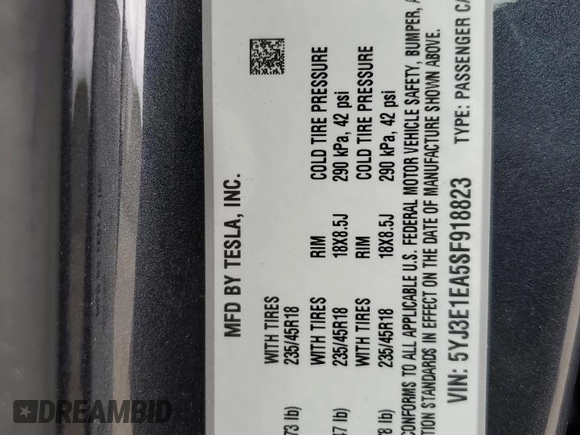 2025 Tesla Model 3 Long Range with VIN 5YJ3E1EA5SF918823, listed as a Copart auction lot 55966905 with 3,754 mi miles and Salvage title. Bid and sale history available at DreamBid. Image 12.