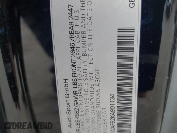 2019 Audi RS 5 z VIN WUAPWAF52KA901134, wystawiony jako Copart lot #48594025 z przebiegiem 43 929 mil mil oraz Szkoda całkowita • Salvage title. Historia ofert i sprzedaży dostępna na DreamBid. Obrazek 13.