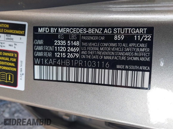 2023 Mercedes-Benz C 300 с VIN W1KAF4HB1PR103116, выставлен на аукционе IAAI как лот 40337656 с пробегом 16 849 миль миль и . История ставок и продаж доступна на DreamBid. Изображение 9.