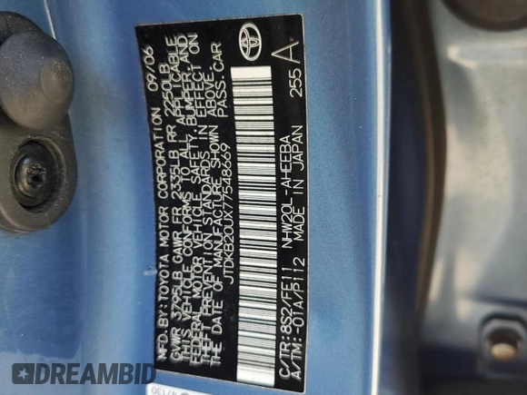 2007 Toyota Prius with VIN JTDKB20UX77548669, listed as a Copart auction lot 62268905 with Not provided miles and Clean title. Bid and sale history available at DreamBid. Image 12.