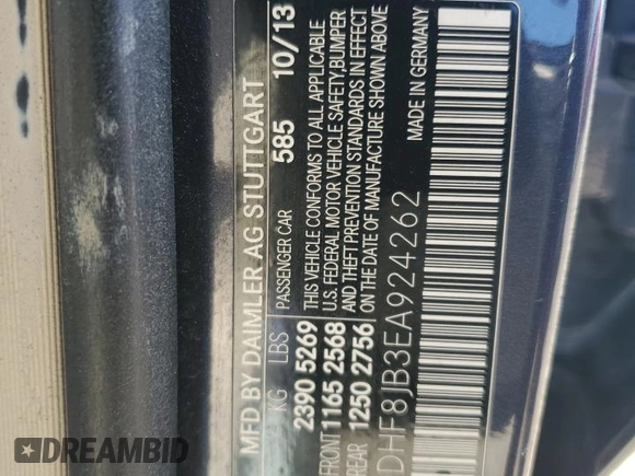 2014 Mercedes-Benz E 350 Luxury with VIN WDDHF8JB3EA924262, listed as a Copart auction lot 56058215 with 156,188 mi miles and Clean Title. Bid and sale history available at DreamBid. Image 12.