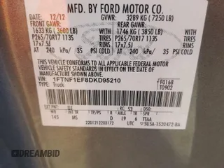 2013 Ford F-150 XL with VIN 1FTNF1EF8DKD95210, listed as a Copart auction lot 72623714 with 203,380 mi miles and Salvage title. Bid and sale history available at DreamBid. Image 12.