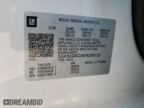 2019 GMC Yukon XL SLT with VIN 1GKS1GKCXKR239712, listed as a Copart auction lot 74721584 with 143,690 mi miles and Salvage Title. Bid and sale history available at carsss.com. Image 15.