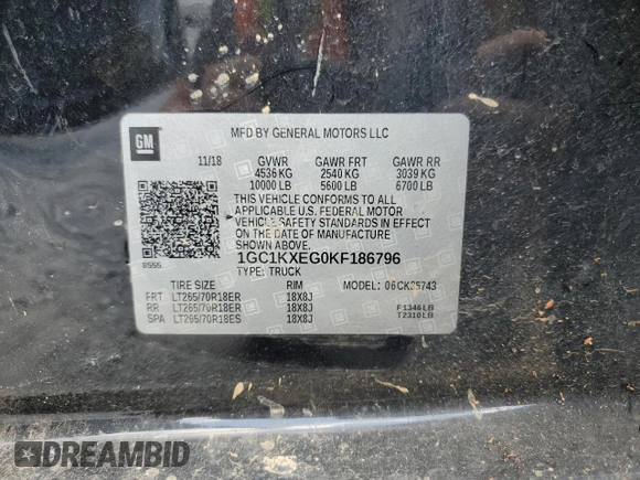2019 Chevrolet Silverado 3500HD LTZ z VIN 1GC1KXEG0KF186796, wystawiony jako Copart lot #73894384 z przebiegiem 71 892 mil mil oraz Szkoda całkowita • Salvage title. Historia ofert i sprzedaży dostępna na DreamBid. Obrazek 14.
