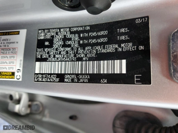 2017 Toyota 4Runner SR5 with VIN JTEBU5JR1H5443193, listed as a Copart auction lot 48971525 with 85,801 mi miles and Clean Title. Bid and sale history available at carsss.com. Image 13.