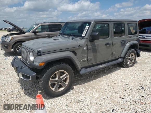 2020 Jeep Wrangler Unlimited Sahara with VIN 1C4HJXEN9LW121382, listed as a Copart auction lot 53279355 with 55,954 mi miles and Salvage title. Bid and sale history available at DreamBid. Image 1.