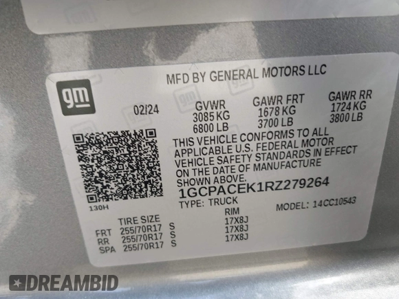 2024 Chevrolet Silverado 1500 LT with VIN 1GCPACEK1RZ279264, listed as a IAAI auction lot 41743617 with 17,913 mi miles and . Bid and sale history available at DreamBid. Image 9.