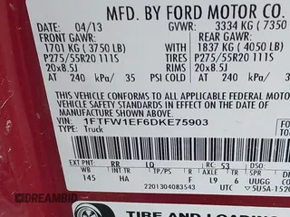 2013 Ford F-150 XL with VIN 1FTFW1EF6DKE75903, listed as a IAAI auction lot 41715677 with 149,051 mi miles. Bid and sale history available at carsss.com. Image 9.