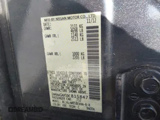 2013 Nissan Maxima SV with VIN 1N4AA5AP5DC815847, listed as a IAAI auction lot 42758399 with 168,056 mi miles and . Bid and sale history available at DreamBid. Image 9.