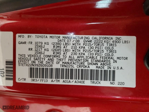 2009 Toyota Tacoma with VIN 5TETX22N39Z609108, listed as a Copart auction lot 43084525 with 95,495 mi miles and Salvage Title. Bid and sale history available at carsss.com. Image 12.