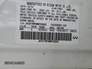 2021 Infiniti Q50 Luxe with VIN JN1EV7BP9MM705892, listed as a Copart auction lot 58545575 with Not provided miles and Salvage title. Bid and sale history available at DreamBid. Image 12.